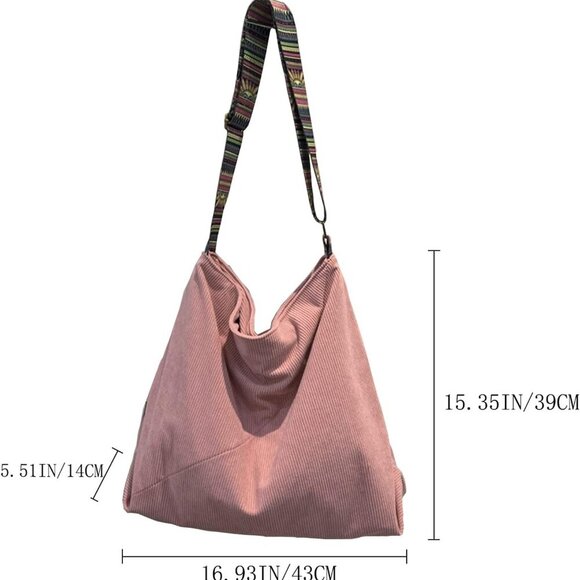 Women Corduroy Tote Bag Large Shoulder Hobo Purse Casual Handbag Gift - Picture 7 of 7